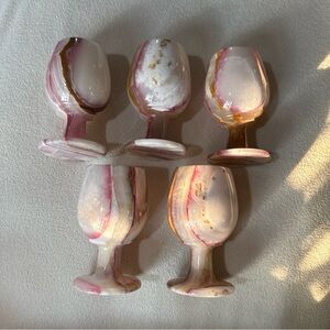 Vintage Pink, White and Gold Swirl Onyx Goblet Set - 5 Pieces marble onyx